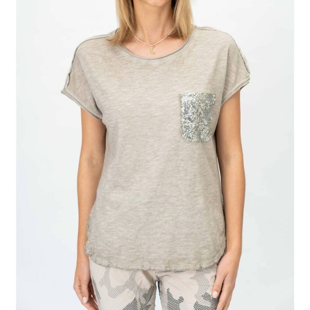 NEW AQRL sequin pocket tee in beige